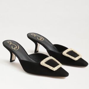 Brit Buckle Mule in Black Suede